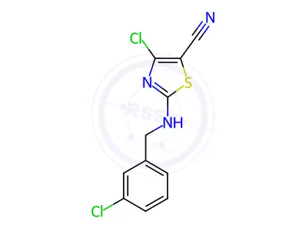 Chemical structure of 4-Chloro-2-((3-chlorobenzyl)amino)thiazole-5-carbonitrile