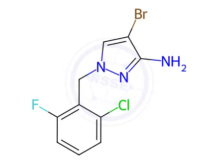 Chemical structure of 4-Bromo-1-(2-chloro-6-fluorobenzyl)-1H-pyrazol-3-amine
