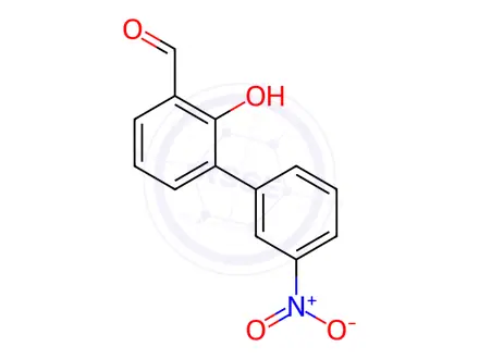Chemical structure of 2-hydroxy-3'-nitrobiphenyl-3-carbaldehyde