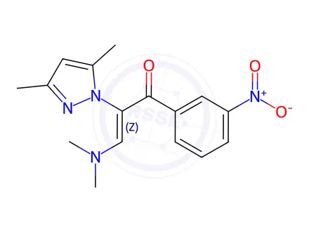 Chemical structure of (2Z)-2-(3,5-Dimethyl-1H-pyrazol-1-yl)-3-(dimethylamino)-1-(3-nitrophenyl)prop-2-en-1-one