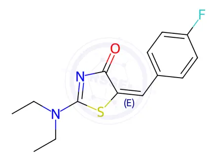 Chemical structure of (5E)-2-(Diethylamino)-5-[(4-fluorophenyl)methylidene]-4,5-dihydro-1,3-thiazol-4-one