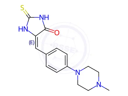 Chemical structure of (5E)-5-{[4-(4-methylpiperazin-1-yl)phenyl]methylidene}-2-sulfanylideneimidazolidin-4-one