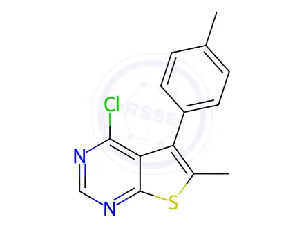 Chemical structure of 4-chloro-6-methyl-5-(4-methylphenyl)thieno[2,3-d]pyrimidine