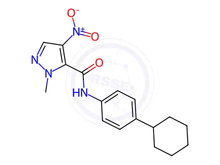 Chemical structure of N-(4-cyclohexylphenyl)-1-methyl-4-nitro-1H-pyrazole-5-carboxamide