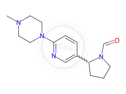 Chemical structure of 2-(6-(4-Methylpiperazin-1-yl)pyridin-3-yl)pyrrolidine-1-carbaldehyde