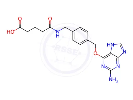 Chemical structure of Pentanoic acid, 5-[[[4-[[(2-amino-9H-purin-6-yl)oxy]methyl]phenyl]methyl]amino]-5-oxo-