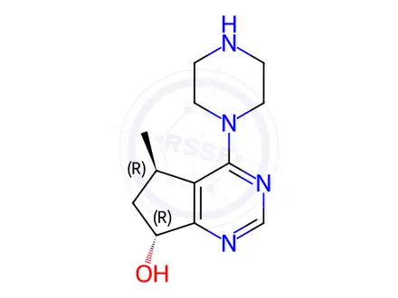 Chemical structure of (5R,7R)-5-Methyl-4-(piperazin-1-yl)-6,7-dihydro-5H-cyclopenta[d]pyrimidin-7-ol dihydrochloride