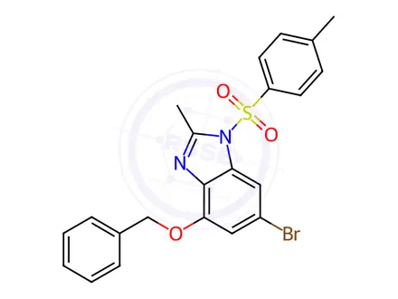 Chemical structure of 4-benzyloxy-6-bromo-2-methyl-1-(p-tolylsulfonyl)benzimidazole