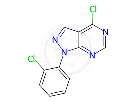 Chemical structure of 4-Chloro-1-(2-chlorophenyl)-1H-pyrazolo[3,4-d]pyrimidine