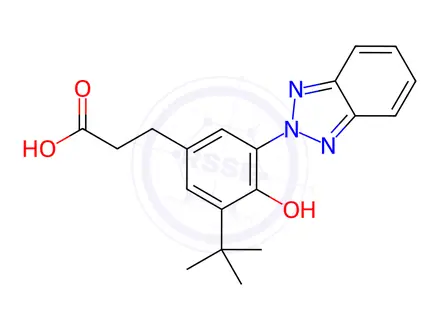 Chemical structure of 3-(3-(2H-Benzo[d][1,2,3]triazol-2-yl)-5-(tert-butyl)-4-hydroxyphenyl)propanoic acid