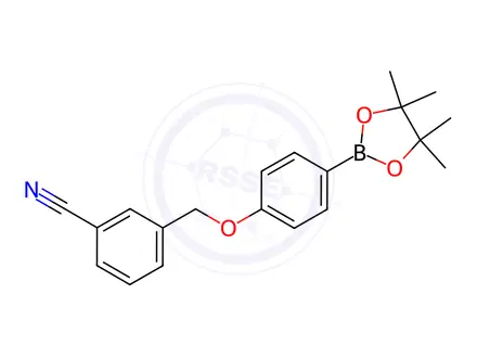 Chemical structure of Benzonitrile, 3-[[4-(4,4,5,5-tetramethyl-1,3,2-dioxaborolan-2-yl)phenoxy]methyl]-