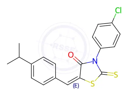 Chemical structure of (5E)-3-(4-Chlorophenyl)-5-{[4-(propan-2-yl)phenyl]methylidene}-2-sulfanylidene-1,3-thiazolidin-4-one