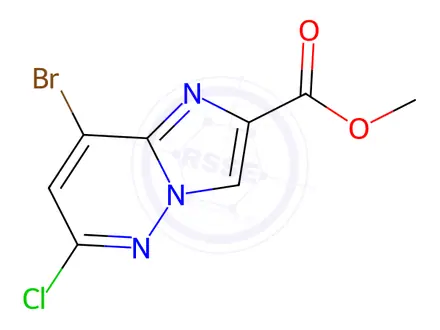 Chemical structure of Imidazo[1,2-b]pyridazine-2-carboxylic acid, 8-bromo-6-chloro-, methyl ester