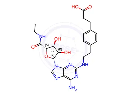 Chemical structure of 4-[2-[[6-Amino-9-(N-ethyl--D-ribofuranuronamidosyl)-9H-purin-2-yl]amino]ethyl]benzenepropanoic Acid Hydrochloride