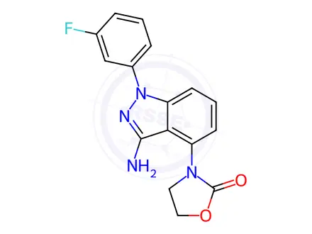 Chemical structure of 3-[3-Amino-1-(3-fluorophenyl)-1H-indazol-4-yl]-1,3-oxazolidin-2-one