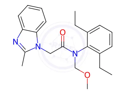 Chemical structure of N-(2,6-diethylphenyl)-N-(methoxymethyl)-2-(2-methyl-1H-benzo[d]imidazol-1-yl)acetamide