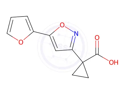 Chemical structure of 1-(5-(Furan-2-yl)isoxazol-3-yl)cyclopropanecarboxylic acid
