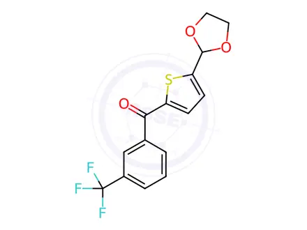 Chemical structure of (5-(1,3-Dioxolan-2-yl)thiophen-2-yl)(3-(trifluoromethyl)phenyl)methanone