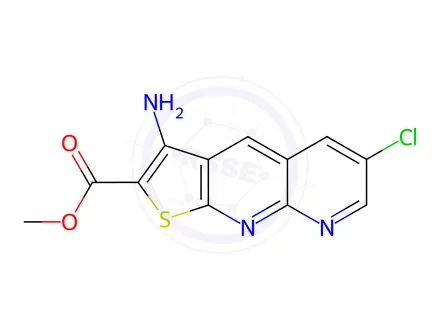 Chemical structure of Methyl 3-Amino-6-chlorothieno[2,3-b]-1,8-naphthyridine-2-carboxylate