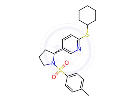 Chemical structure of 2-(Cyclohexylthio)-5-(1-tosylpyrrolidin-2-yl)pyridine