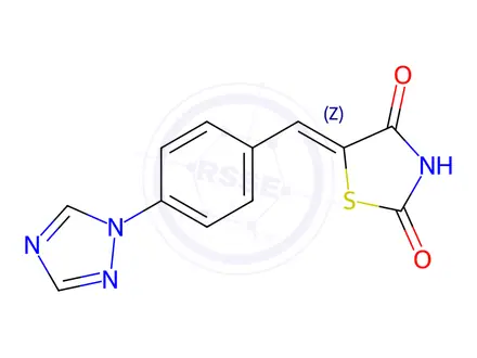 Chemical structure of (5Z)-5-{[4-(1H-1,2,4-triazol-1-yl)phenyl]methylidene}-1,3-thiazolidine-2,4-dione