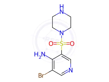 Chemical structure of 3-Bromo-5-(piperazin-1-ylsulfonyl)pyridin-4-amine