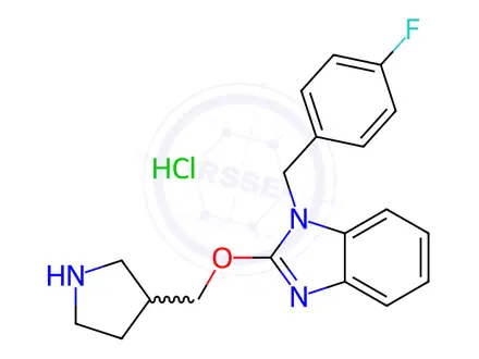 Chemical structure of 1-(4-Fluoro-benzyl)-2-(pyrrolidin-3-ylMethoxy)-1H-benzoiMidazole hydrochloride