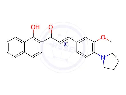 Chemical structure of (2E)-1-(1-Hydroxynaphthalen-2-yl)-3-[3-methoxy-4-(pyrrolidin-1-yl)phenyl]prop-2-en-1-one