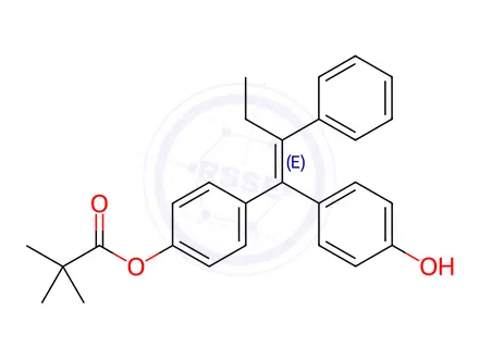 Chemical structure of (E)-1-(4-Hydroxyphenyl)-1-[4-(trimethylacetoxy)phenyl]-2-phenylbut-1-ene
