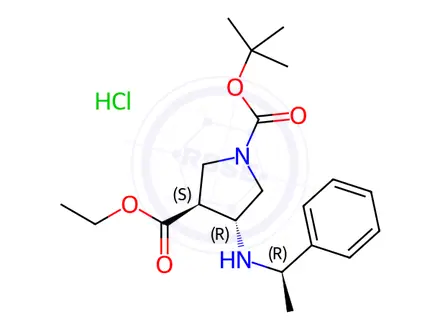 Chemical structure of (3S,4R)-1-tert-butyl 3-ethyl 4-(((R)-1-phenylethyl)amino)pyrrolidine-1,3-dicarboxylate hydrochloride