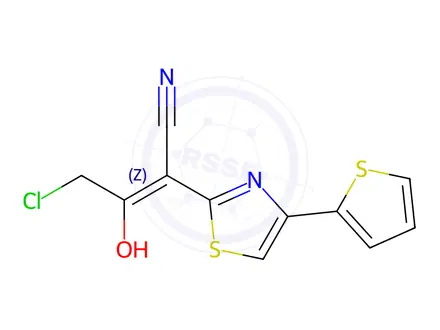 Chemical structure of 4-Chloro-3-oxo-2-[4-(thiophen-2-yl)-2,3-dihydro-1,3-thiazol-2-ylidene]butanenitrile