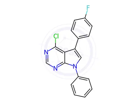 Chemical structure of 4-Chloro-5-(4-fluorophenyl)-7-phenyl-7H-pyrrolo[2,3-d]pyrimidine