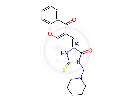 Chemical structure of (5Z)-5-[(4-Oxo-4H-chromen-3-yl)methylidene]-3-[(piperidin-1-yl)methyl]-2-sulfanylideneimidazolidin-4-one