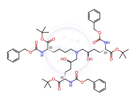Chemical structure of (5S,15S)-5,15-Bis[(tert-butyloxy)carbonyl]-10-[(5S)-6-(tert-butyloxy)-6-oxo-5-[[(benzyloxy)carbonyl]amino]hexyl]-8,12-dihydroxy-3-oxo-1-phenyl-2-oxa-4,10,16-triazaheptadecan-17-oic Acid Benzyl Ester