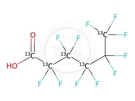 Chemical structure of Perfluoro-n-(1,2,3,4,6-13C5)hexanoic acid