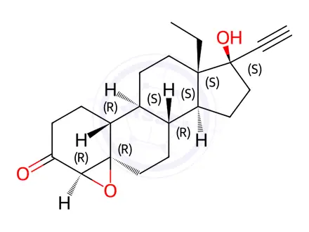 Chemical structure of (4β,5β,17α)- 4,5-Epoxy-13-ethyl-17-hydroxy-18,19-dinorpregn-20-yn-3-one