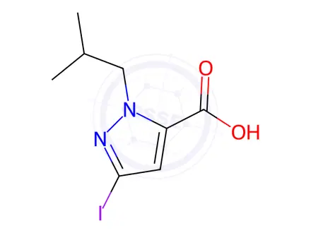 Chemical structure of 3-iodo-1-isobutyl-1H-pyrazole-5-carboxylic acid