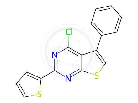 Chemical structure of 4-Chloro-5-phenyl-2-(thiophen-2-yl)thieno[2,3-d]pyrimidine