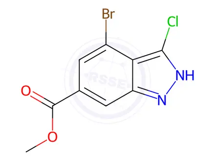 Chemical structure of 4-Bromo-3-chloro-6-indazolecarboxylic Acid methyl ester
