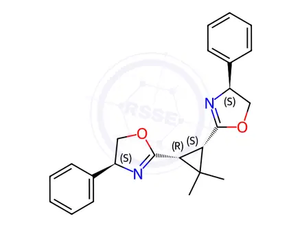 Chemical structure of (4S,4′S)-2,2′-[(1R,2S)-3,3-Dimethyl-1,2-cyclopropanediyl]bis[4,5-dihydro-4-phenyloxazole]