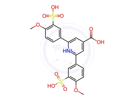 Chemical structure of 4-Carboxy-2,6-bis(4-methoxy-3-sulfophenyl)pyridin-1-ium perchlorate