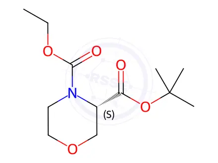 Chemical structure of (S)-tert-butyl ethyl morpholine-3,4-dicarboxylate