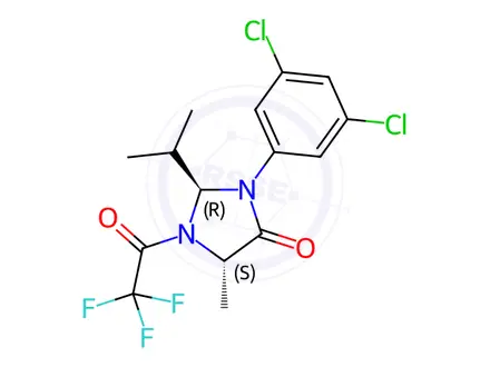 Chemical structure of (2R,5S)-2-Isopropyl-3-(3,5-Dichloro-phenyl)-5-methyl-1-(2,2,2-trifluoroacetyl)-imidazolidin-4-one
