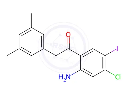 Chemical structure of 1-(2-amino-4-chloro-5-iodo-phenyl)-2-(3,5-dimethyl-phenyl)-ethanone