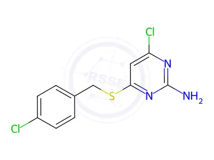 Chemical structure of 4-Chloro-6-((4-chlorobenzyl)thio)pyrimidin-2-amine