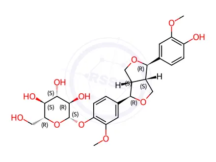 Chemical structure of (-)-Pinoresinol 4-O-glucoside