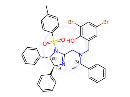 Chemical structure of 2,4-Dibromo-6-[[[[(4S,5S)-4,5-dihydro-4,5-diphenyl-1-tosyl-1H-imidazol-2-yl]methyl][(S)-1-phenylethyl]amino]methyl]phenol