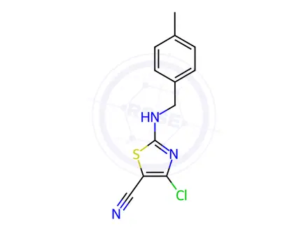 Chemical structure of 4-Chloro-2-{[(4-methylphenyl)methyl]amino}-1,3-thiazole-5-carbonitrile