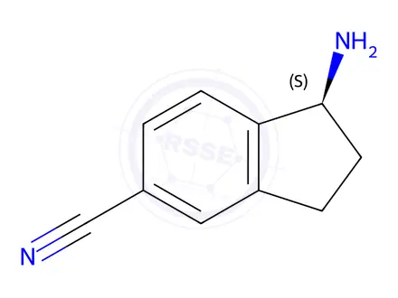 Chemical structure of (S)-1-amino-2,3-dihydro-1H-indene-5-carbonitrile
