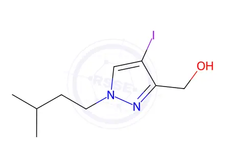 Chemical structure of 4-iodo-1-(3-methylbutyl)-1H-pyrazol-3-yl]methanol